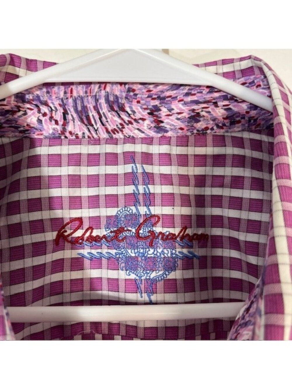 Robert Graham Shirt Mens XXXL Button Up Flip Cuff Art Pink White Check - Picture 3 of 7